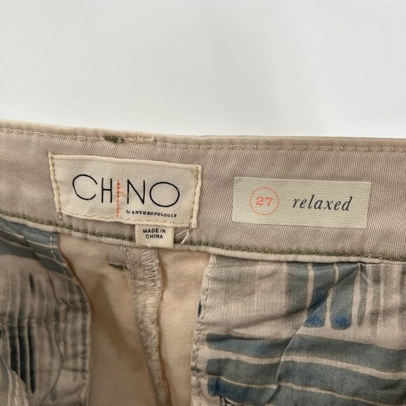 ANTHROPOLOGIE Chino Khaki Red Side Stripe Relaxed Fit Straight Leg Pants Size 27 - Picture 6 of 7